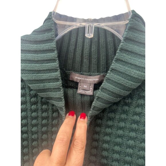 FRENCH CONNECTION Mock Turtleneck Sweater Emerald Green Size M Cotton Chunky - Picture 2 of 6